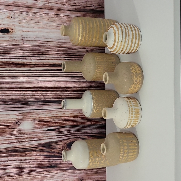 NWOT Main + Mesa Stoneware Vases With Gold Pattern Set Of 8 - Picture 5 of 11